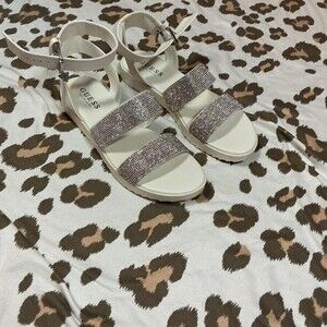 Guess White Rhinestone Platform Sandals